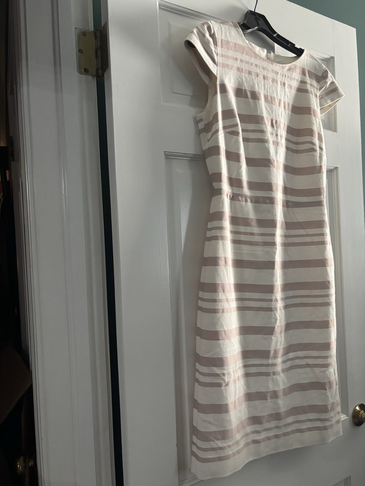 J Crew Cotton Pink White Striped Cap Sleeve Sheath Lined Dress Size 4