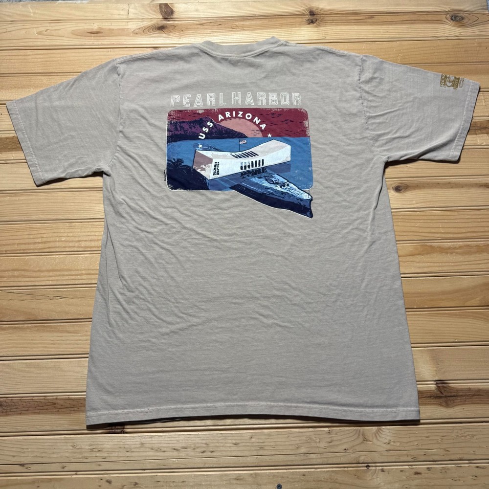Crazy Shirts Pearl Harbor Hawaii USS Arizona Memorial Coffee Dyed T-Shirt Large