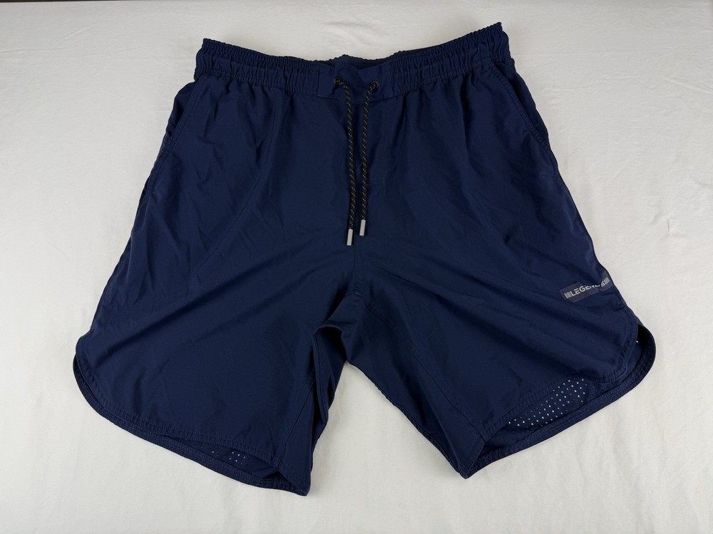 Legends  Men's Navy Blue Athletic Shorts Elastic Waist Drawstring Pockets L 7in
