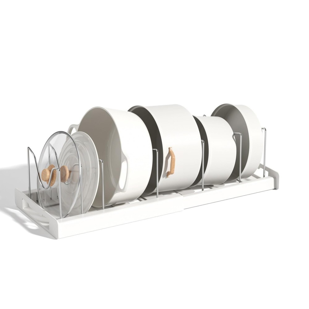 1PCS Expandable Pot and Pan Organizer Rack for Cabinet, Pot Lid Organizer Holder