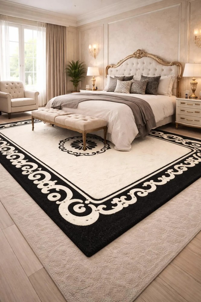 Geometric Wool Rug | Hand-Tufted Cream & Black Area Carpet