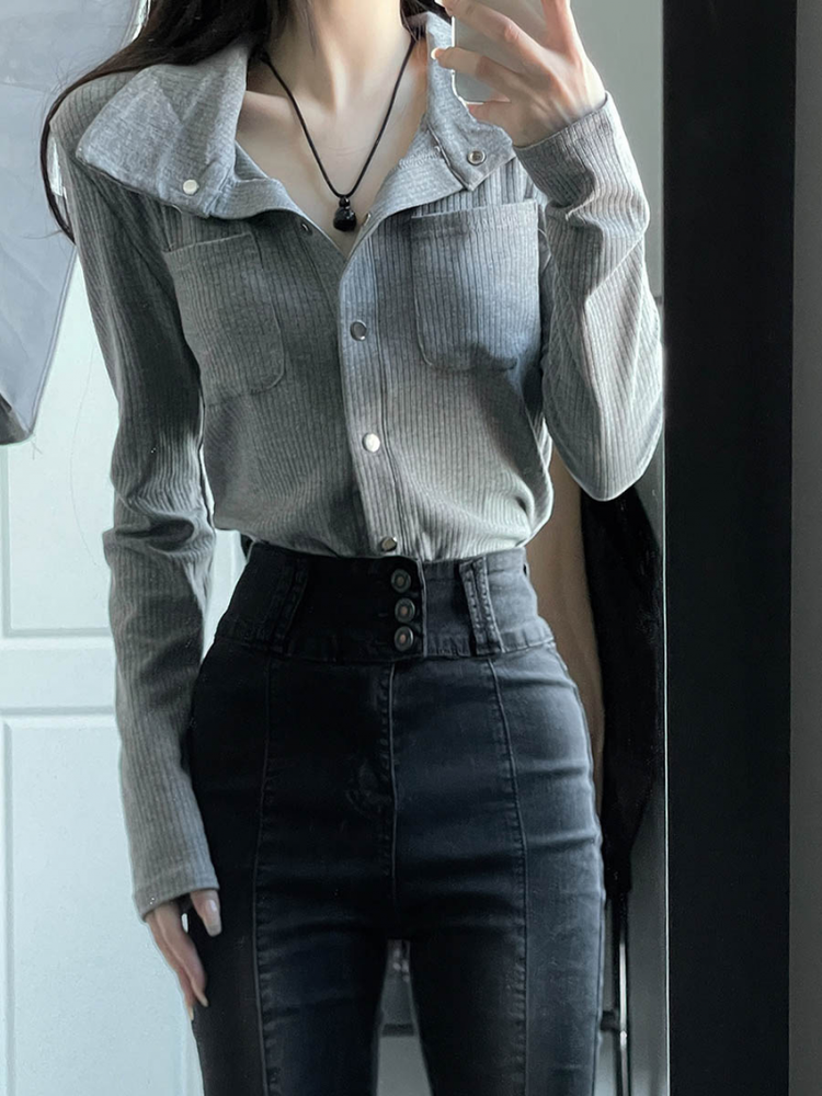 Women's Fashion Trend Retro Elegant Simple Long-sleeved Shirt Loose Casual Tops