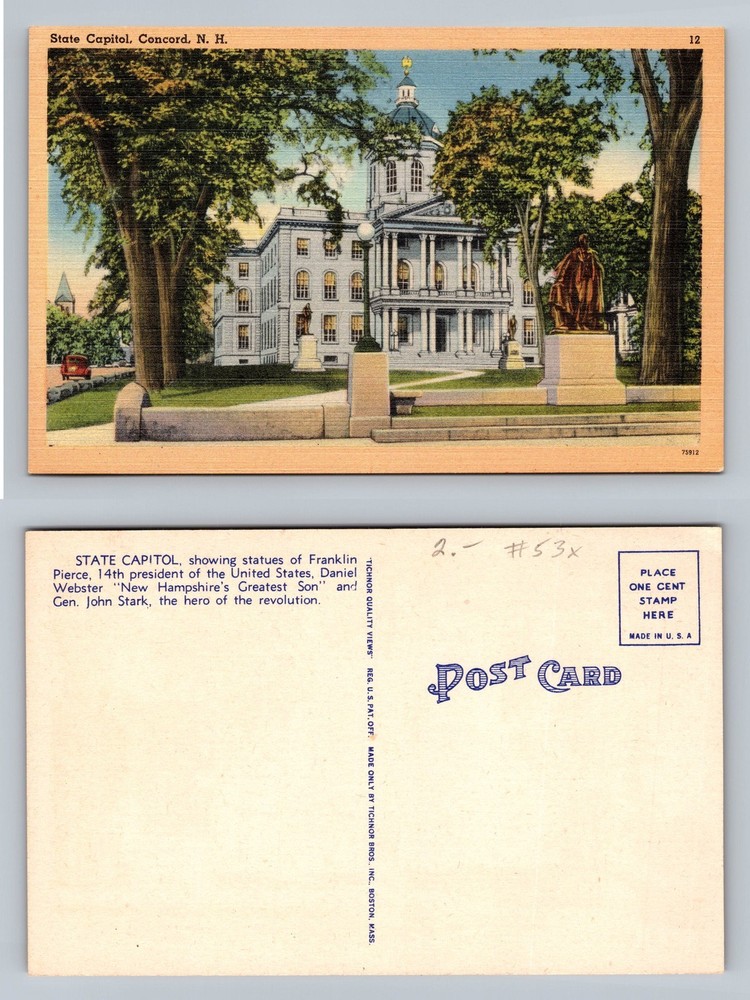 Concord, NH-New Hampshire, State Capitol Statues View PC Vintage Postcard