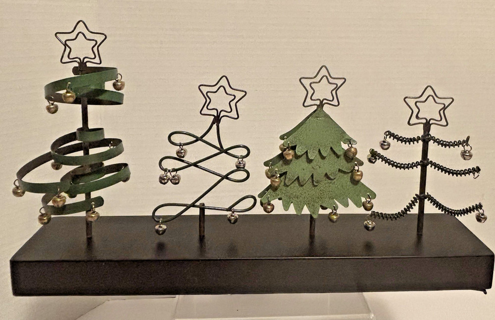 Vintage Pier 1 Imports Metal Christmas Trees Photo Holder Stand 4 Trees