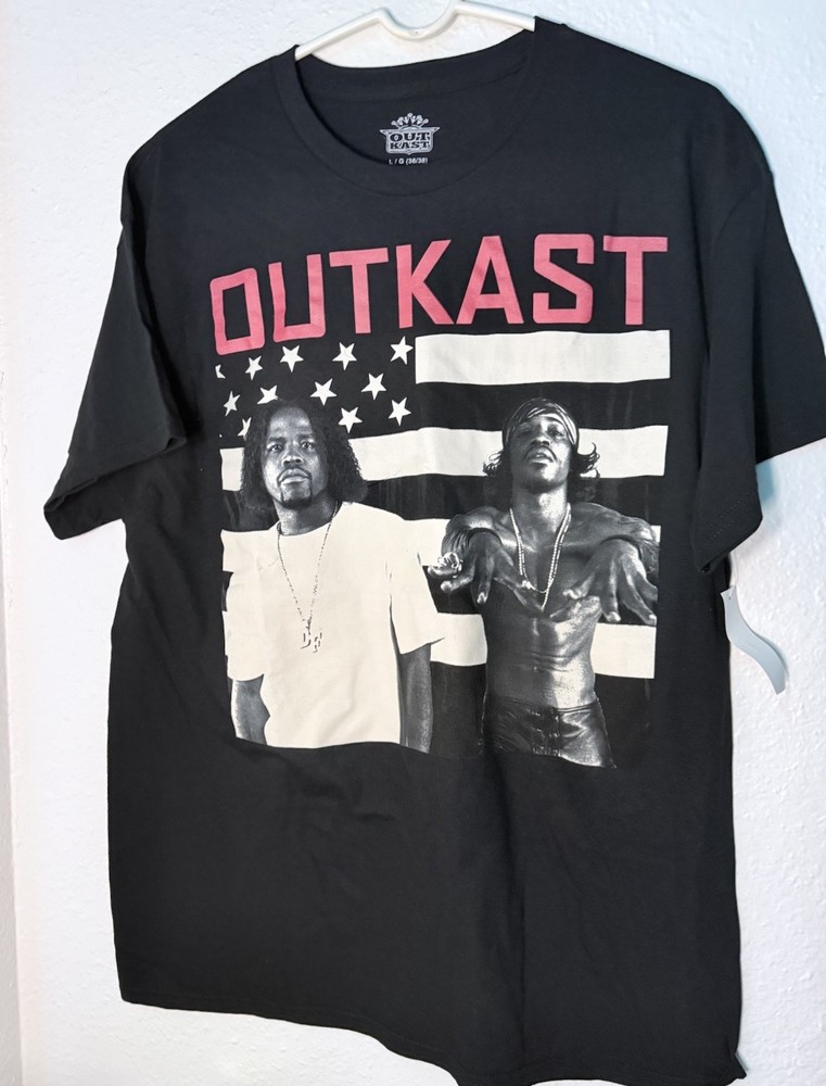 Outkast Graphic Rap Tee Mens Black L Hip Hop Music Band T-Shirt Cotton
