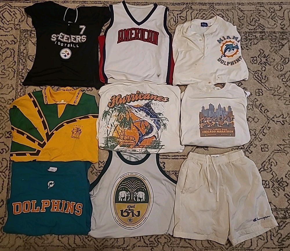 Vtg TShirt Sports Jersey Lot 9 pcs Resale Wholesale Bundle Miami Jamaica NFL MLB