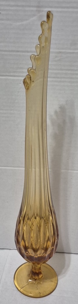 Vintage Amber Swung Glass Pedestal Vase Mid Century MCM 18 Inch