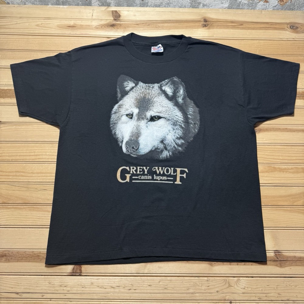 Vintage 90s Grey Wolf Canis Lupus Wildlife Graphic T-Shirt USA Made Size XL