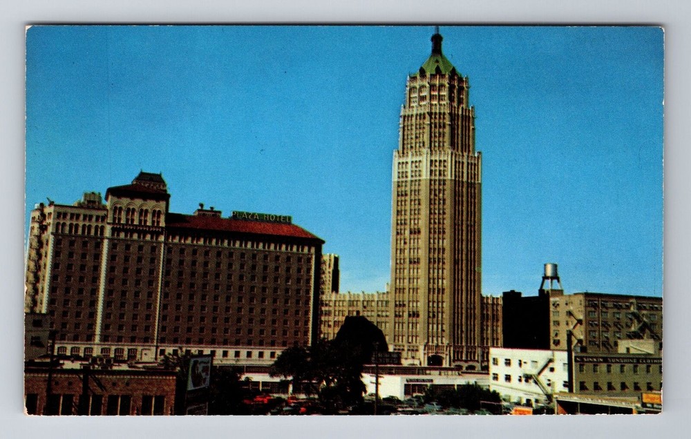 San Antonio TX- Texas, Transit Tower And Plaza Hotel, Advertise Vintage Postcard
