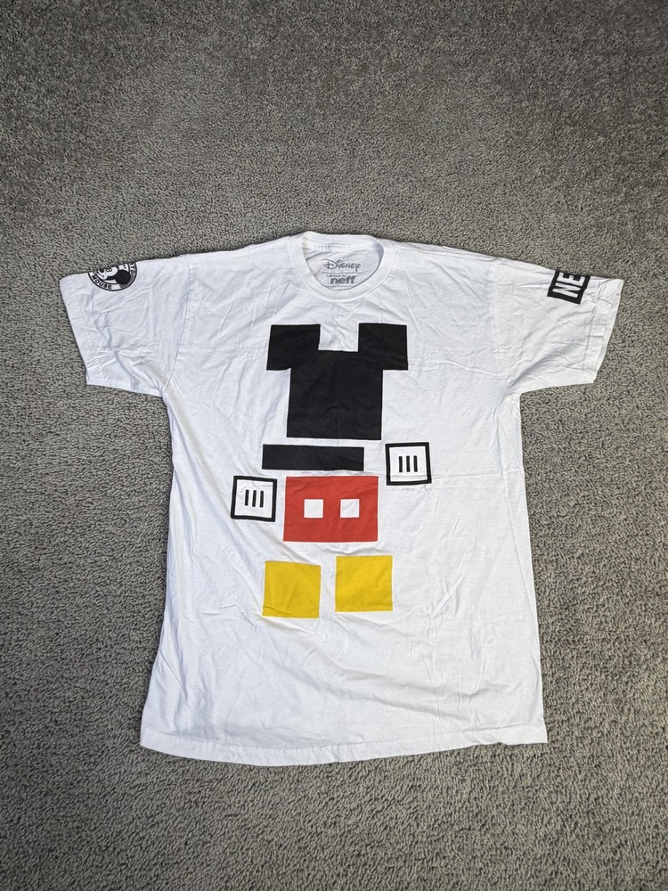 Neff Disney Mickey Mouse Shirt Mens L White Graphic Crew Neck Tagless Cotton