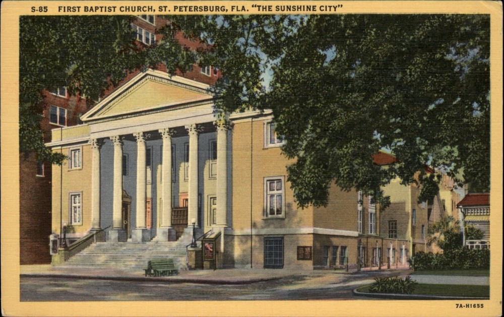 First Baptist Church St Petersburg Florida ~ 1940s linen postcard