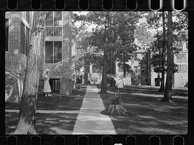 Photo:1930s Apartment Courtyard Laundry Clotheslines Brick Buildings Homes