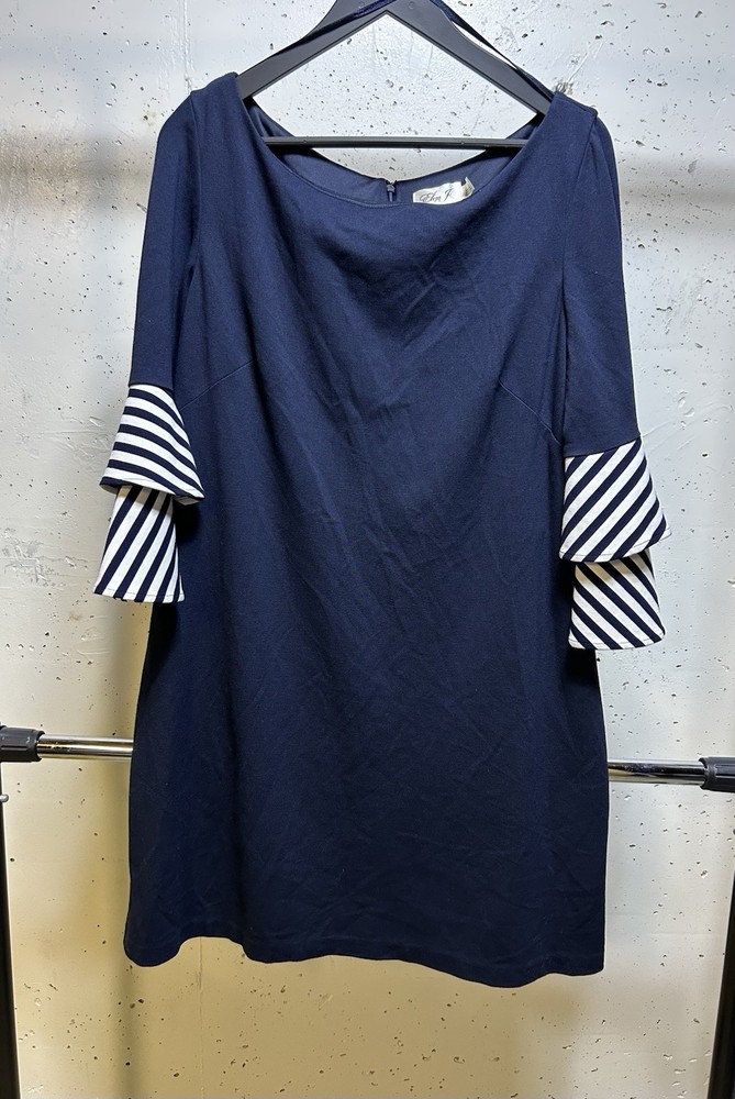 Eliza J Ruffled Bell Sleeve Navy Sheath Dress Size 14