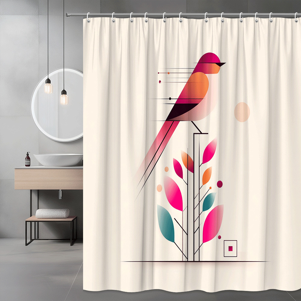 Abstract Bird Floral Shower Curtain Modern Graphic Print