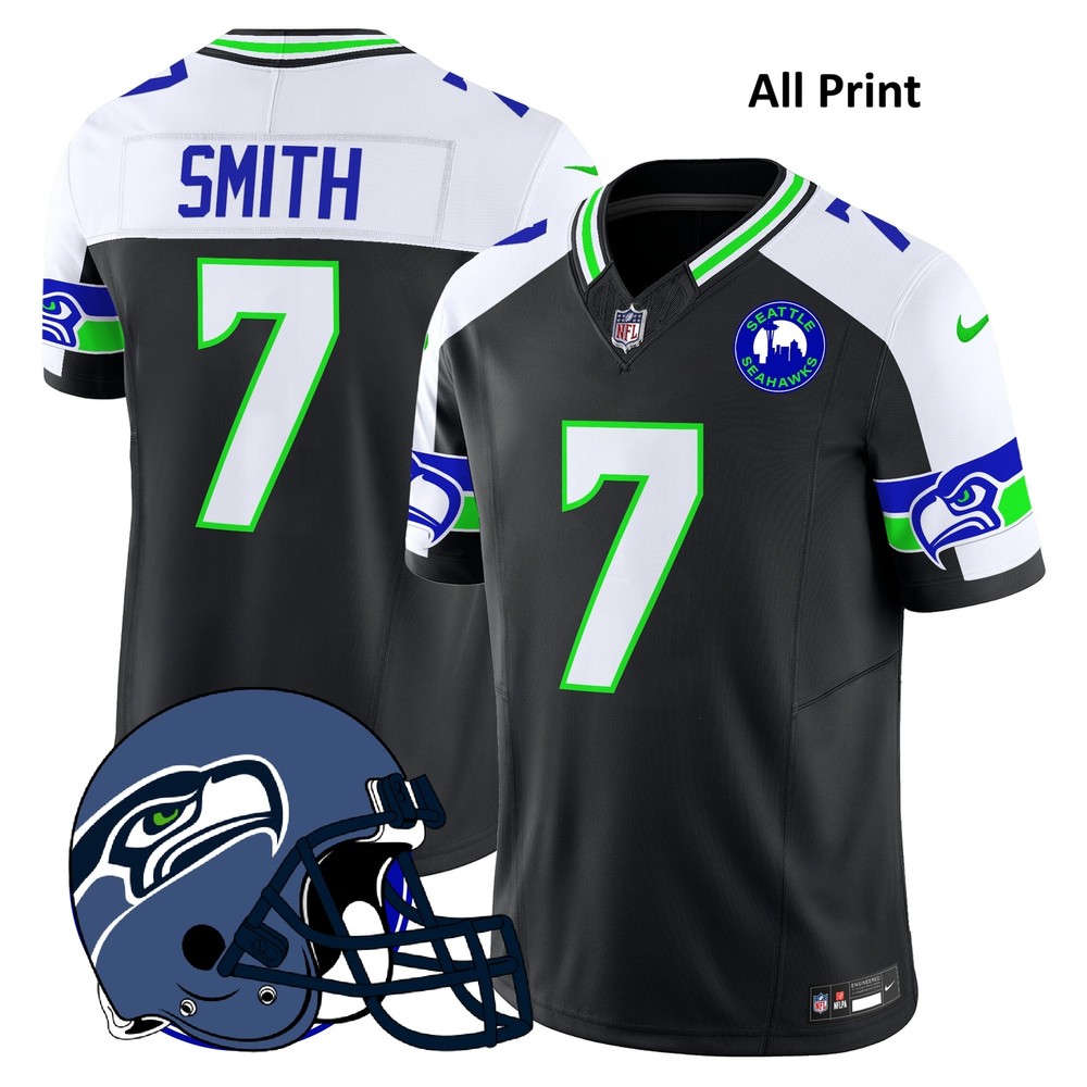 2024 Seattle Seahawks Geno Smith #7 Football Jersey with City Patch - All Print Design