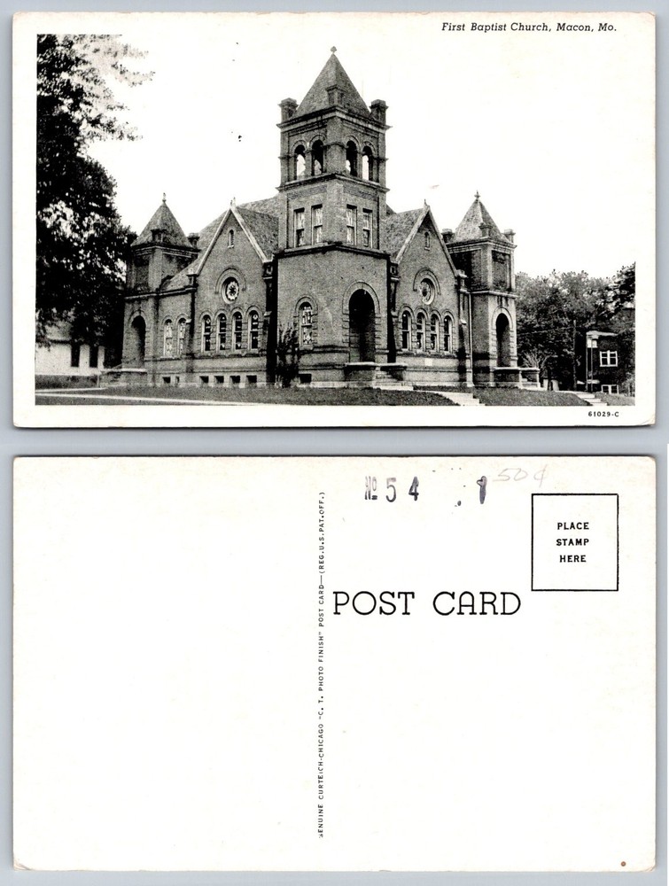 First Baptist Church Macon MO Photo Postcard Curteich C.T. Photo Finish