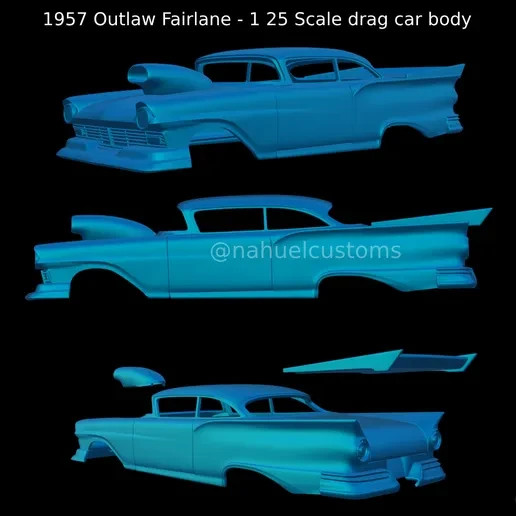 3D Printed 1957 Pro Mod Fairlane Drag Car Body 1/25 Scale