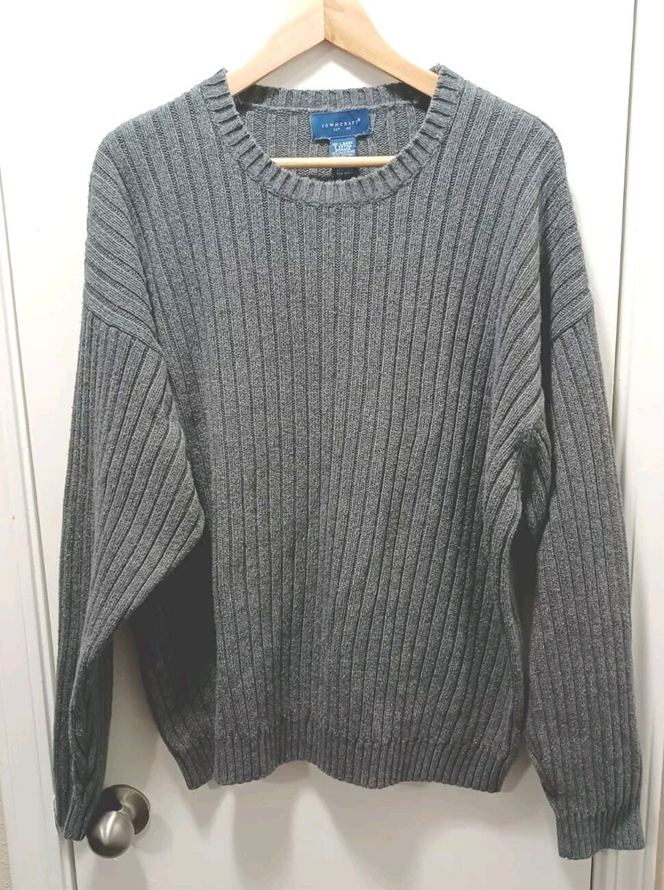 Towncraft Men's Gray Ribbed Knit Long Sleeve Pullover Sweater  Size XXL