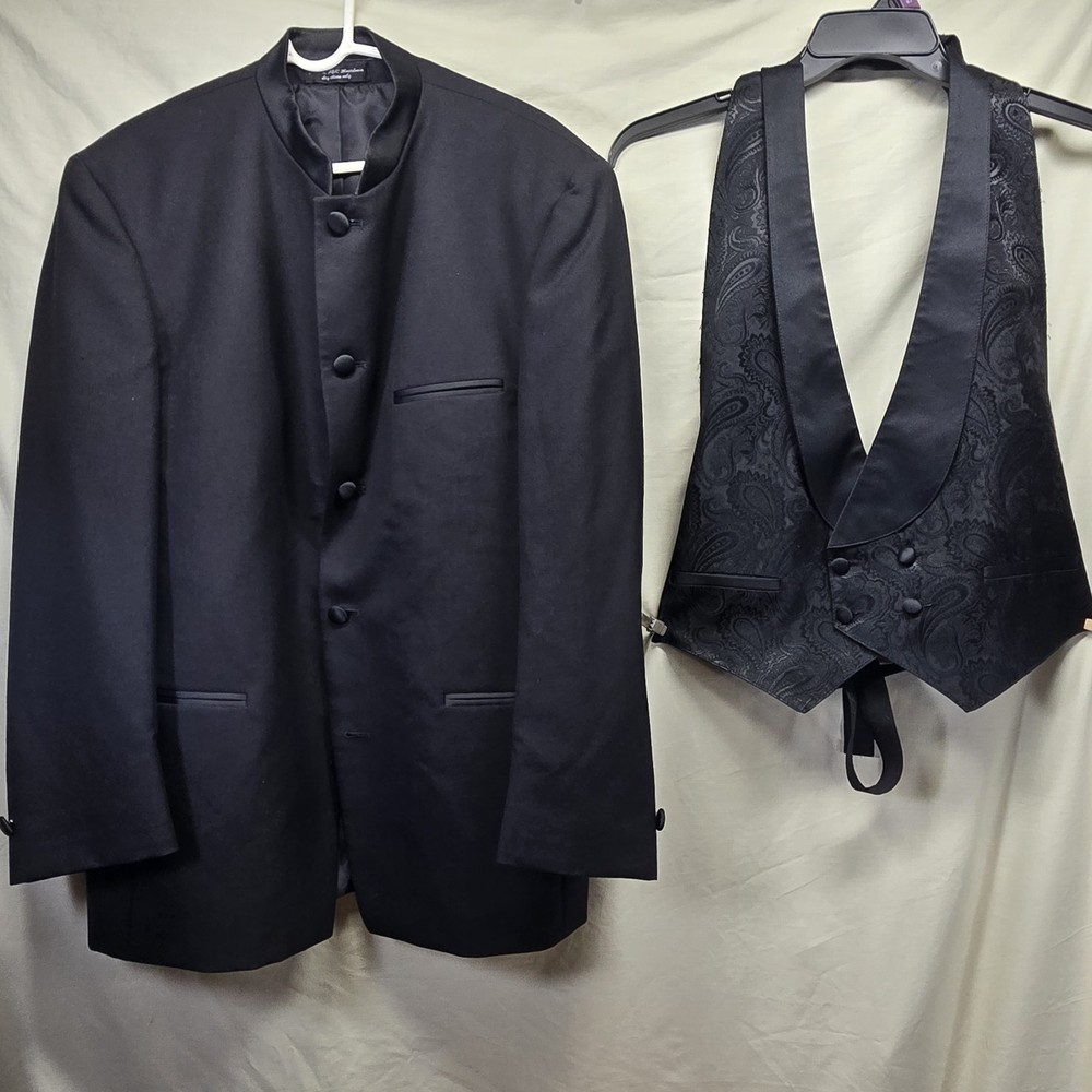 Vintage Portland Mandarin Collar Chinese Suit Jacket & Paisley Vest Men's 42R
