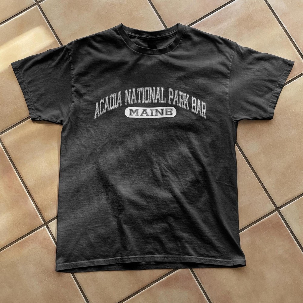 Acadia National Park Bar Harbor Maine Tee - Curved Text Bold Letters Distressed-image