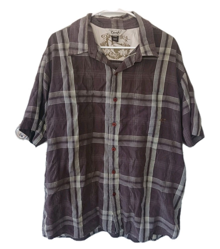 O'Neill Mens Button Up Shirt Size XL Y2K  Brown Plaid Short Sleeve Surf Grunge