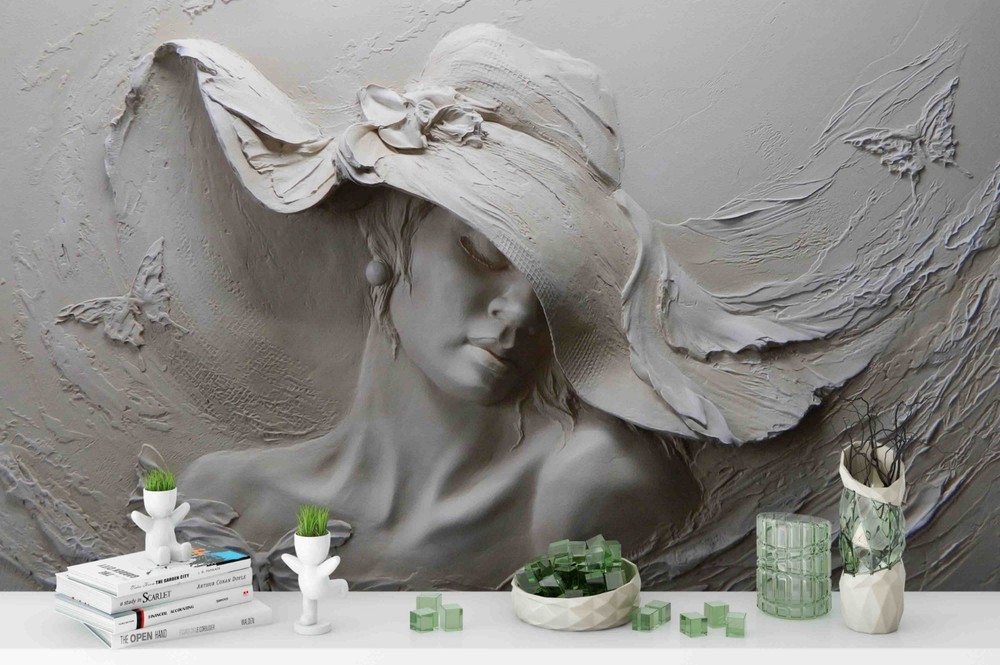 3D Woman Plaster Sculpture Wall Murals Wallpaper Murals Wall Sticker