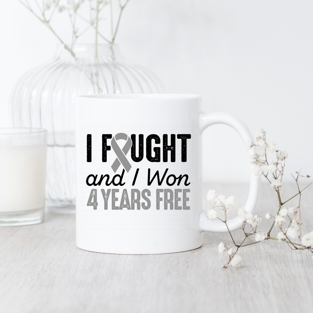 4 Year Brain Cancer Survivor Fighter Free Celebration Mug