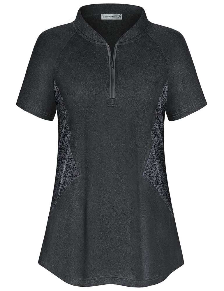 Women's Running Tops Zip Up Collarless Tennis Golf Shirts Yoga Gym Workout To...