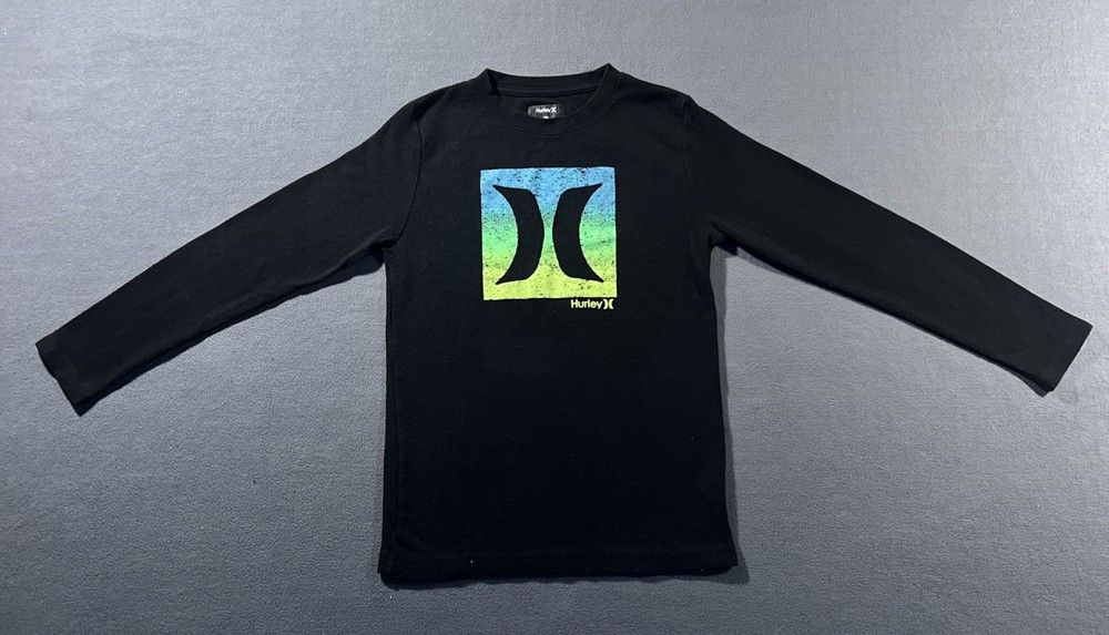 Hurley Thermal Crewneck Shirt Boys Size 10-12 Black Warm Dry Skate Surf School