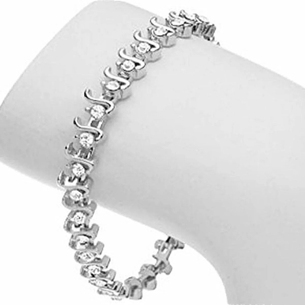 S-Link Crystal Tennis Bracelet Made with Swarovski Crystals 7.5 Inch New