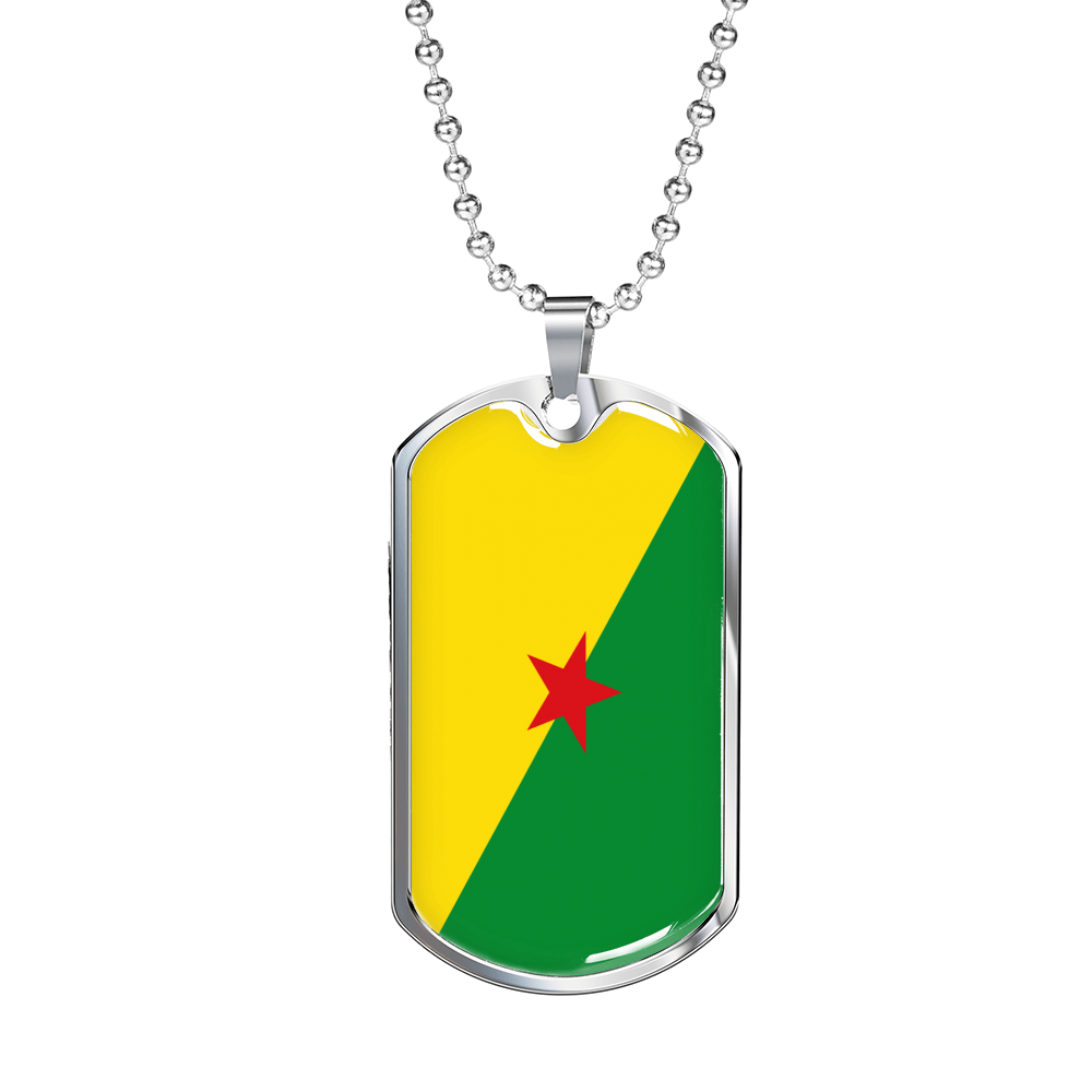 French Guiana Flag Necklace Stainless Steel or 18k Gold Dog Tag 24