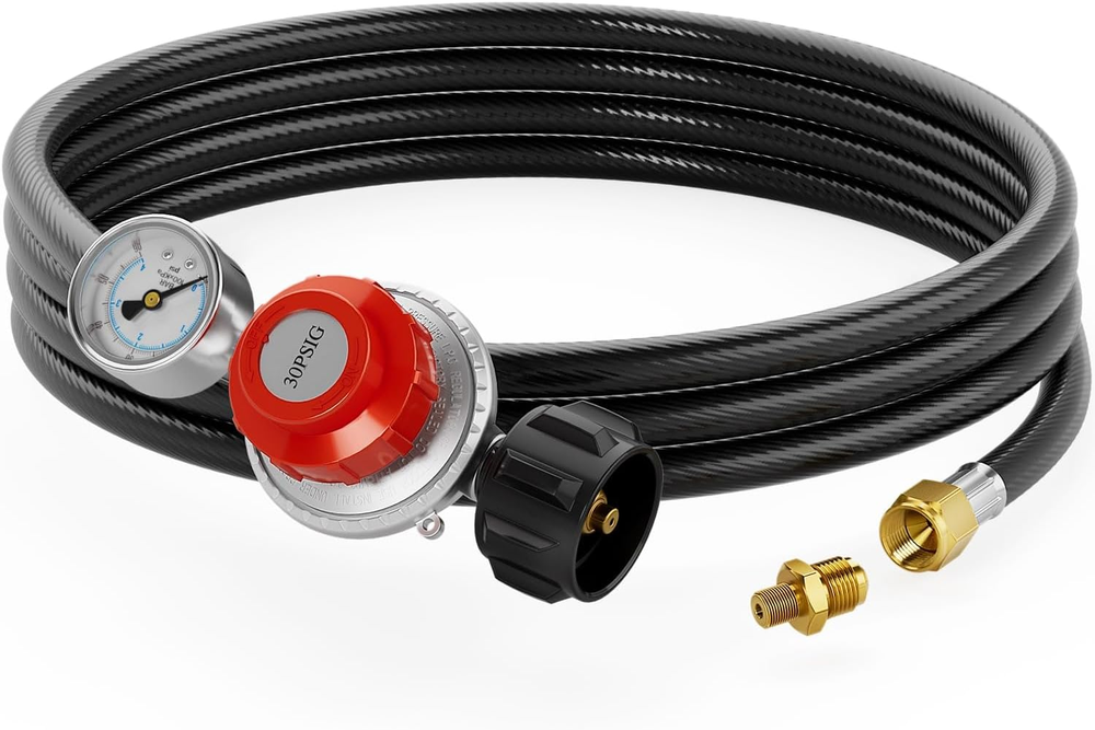 15FT High Pressure Propane Regulator Hose with Gauge 0~30PSI Adjustable Propa...
