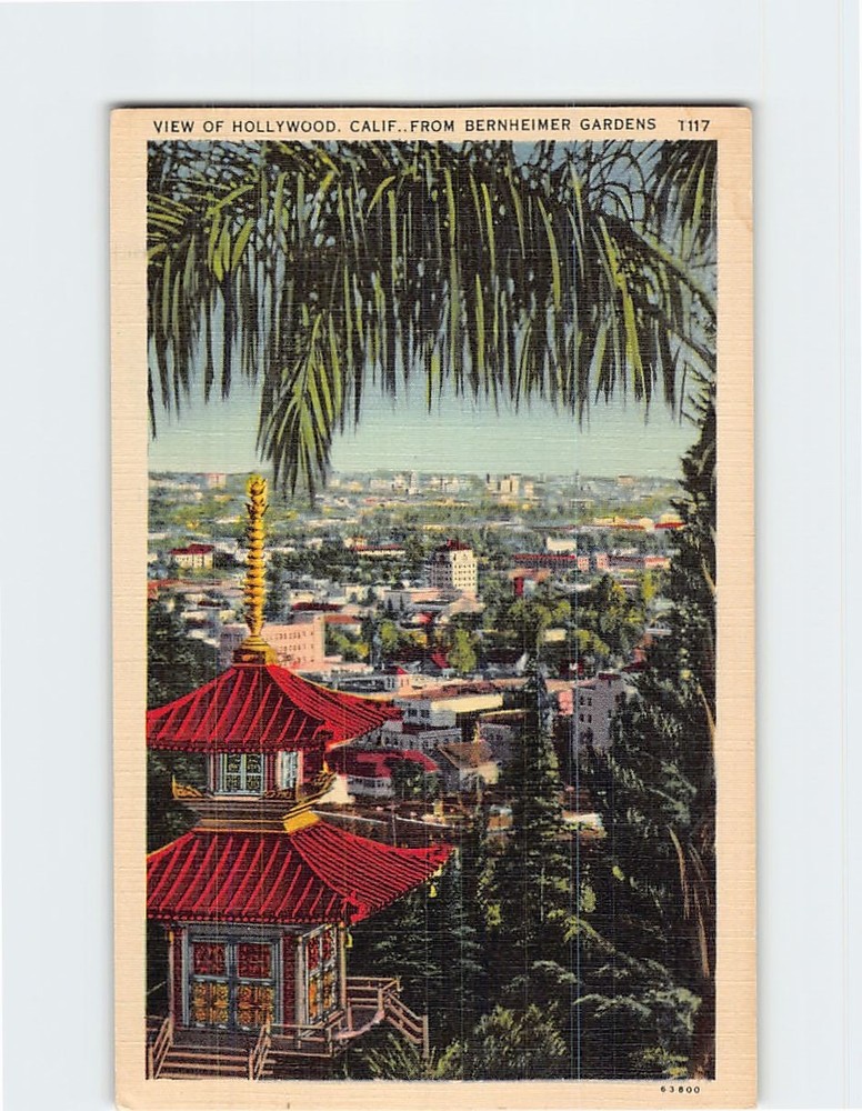 Postcard View Of Hollywood From Bernheimer Gardens Hollywood Los Angeles CA USA