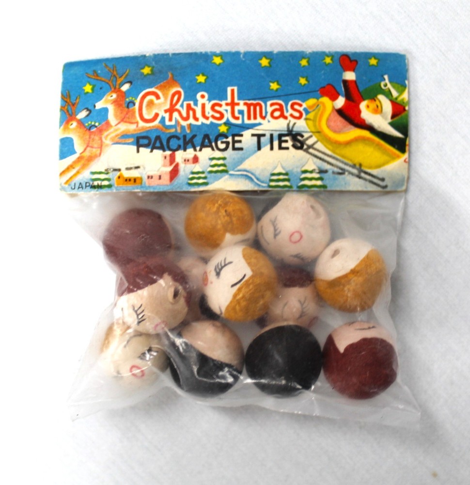Vtg Christmas Package Ties Set ORIGINAL PACKAGING 1950-1960 Era JAPAN 12 heads