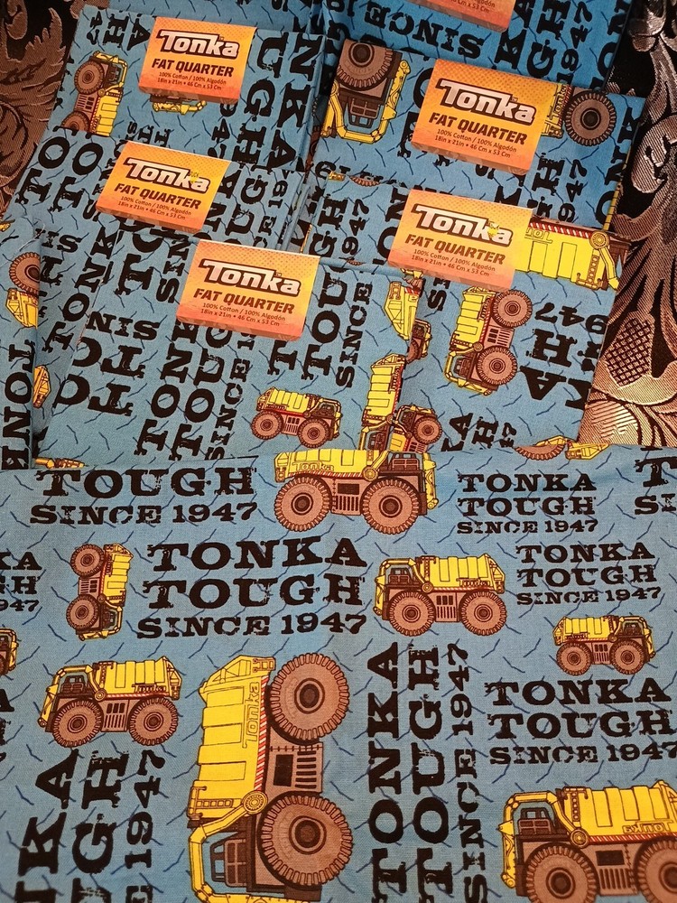 Bundle 9 FAT QUARTERS FABRIC TONKA TOUGH YELLOW CONSTRUCTION TRUCKS 100% COTTON