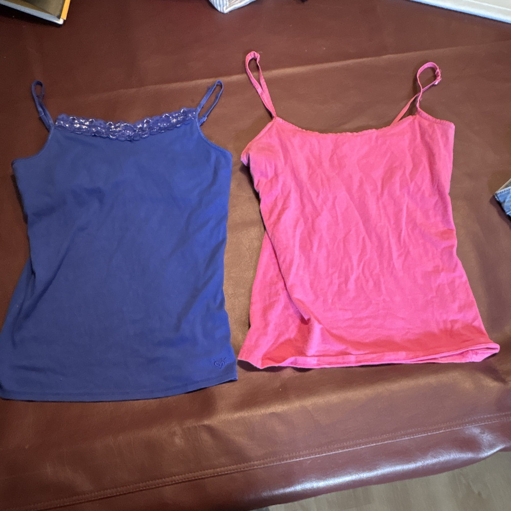 Justice & SO Girls Camisole Tank Lot 2 Blue/Pink Lace Solid Adjustable 18/L