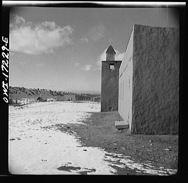 Photo:Penasco Valley New Mexico 1930s Adobe Church Bell Tower Snow