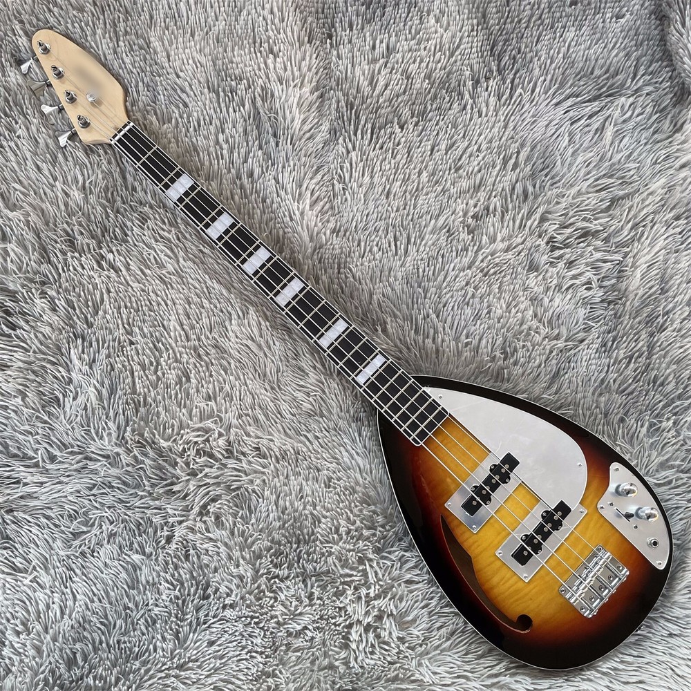 Custom Right-Handed Sunburst Semi-Hollow Teardrop Electric Bass Guitar