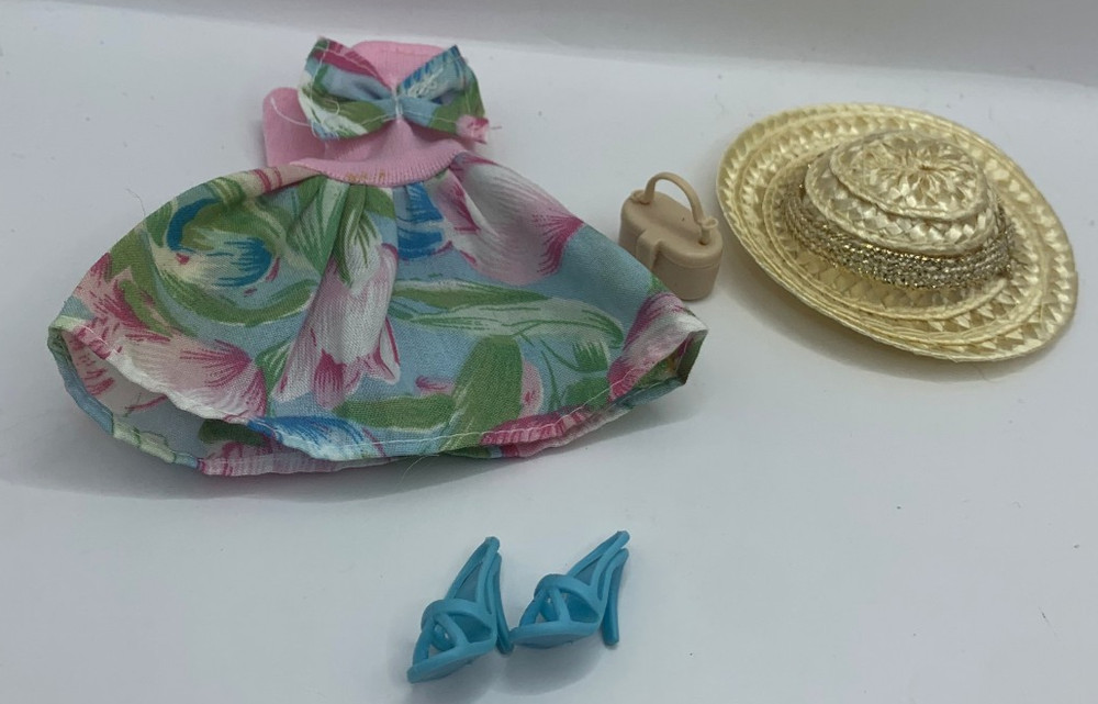 Vintage Barbie Clone Fashion Outfit Clothing Short Pastel Floral Dress Shoes