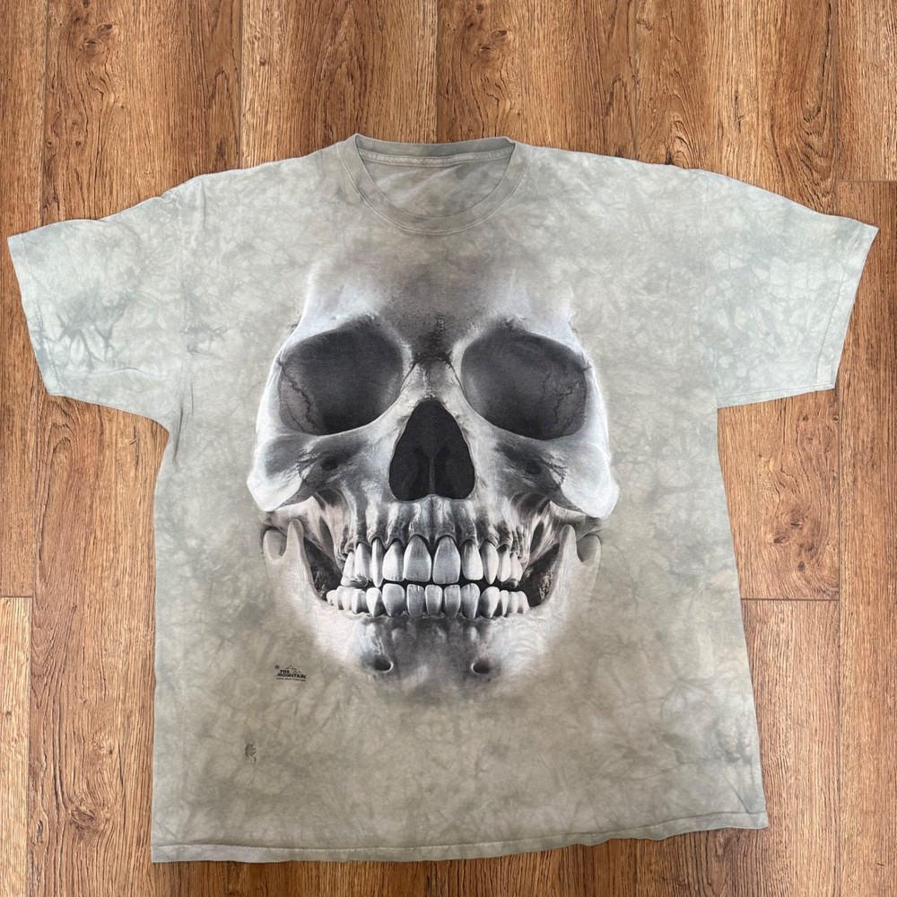 The Mountain Big Skull T Shirt Mens XXL Olive Green Tie Dye Graphic Tee