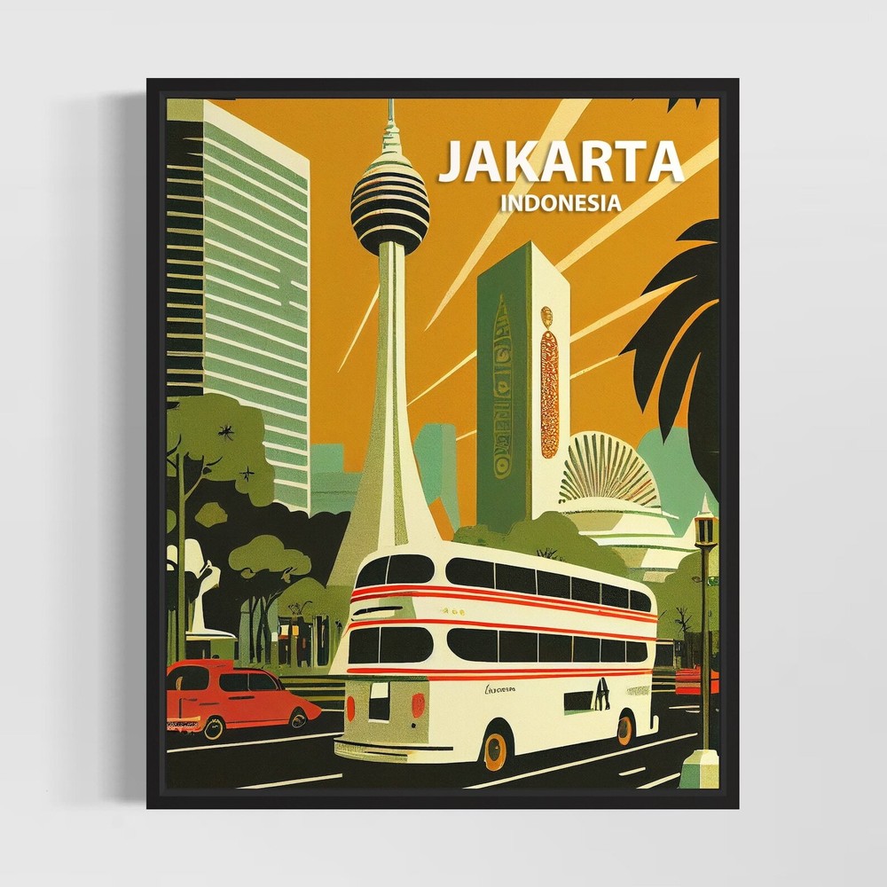 Retro Jakarta Wall Art Print Minimalist Vintage Illustration