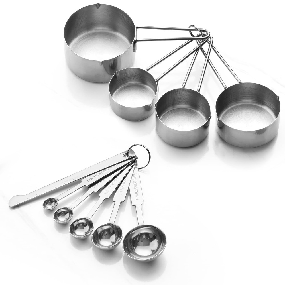 10 Piece Stainless Steel Measuring Cups and Spoons Set Baking Kitchen Tools