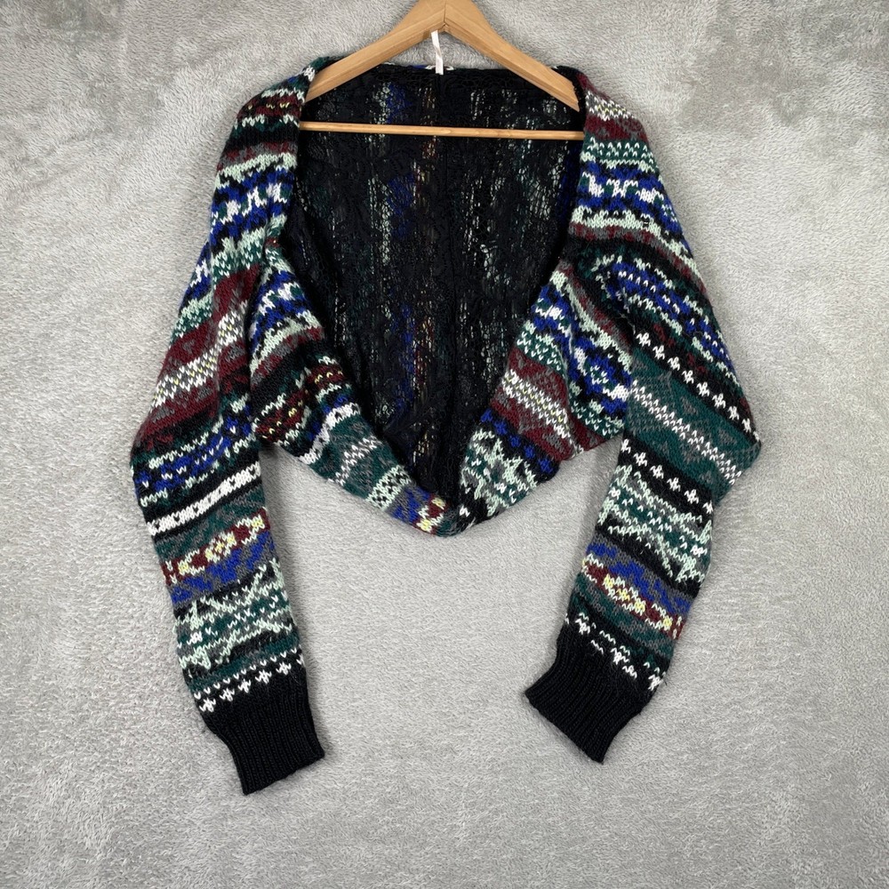 Free People Carnival Shrug Womens Medium Fair Isle Mohair Wool Blend Bolero