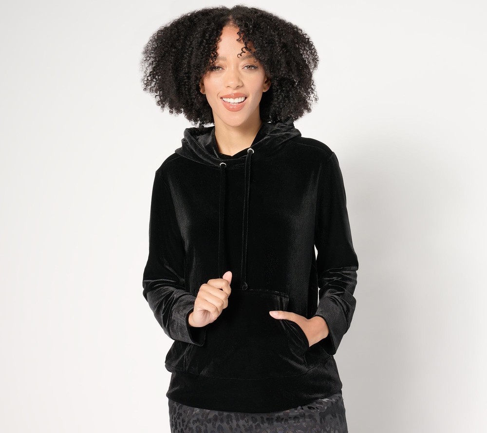 SUNNYLiFE Women's Top Sz L by Stacy London h Velvet Hoodie Black A662055