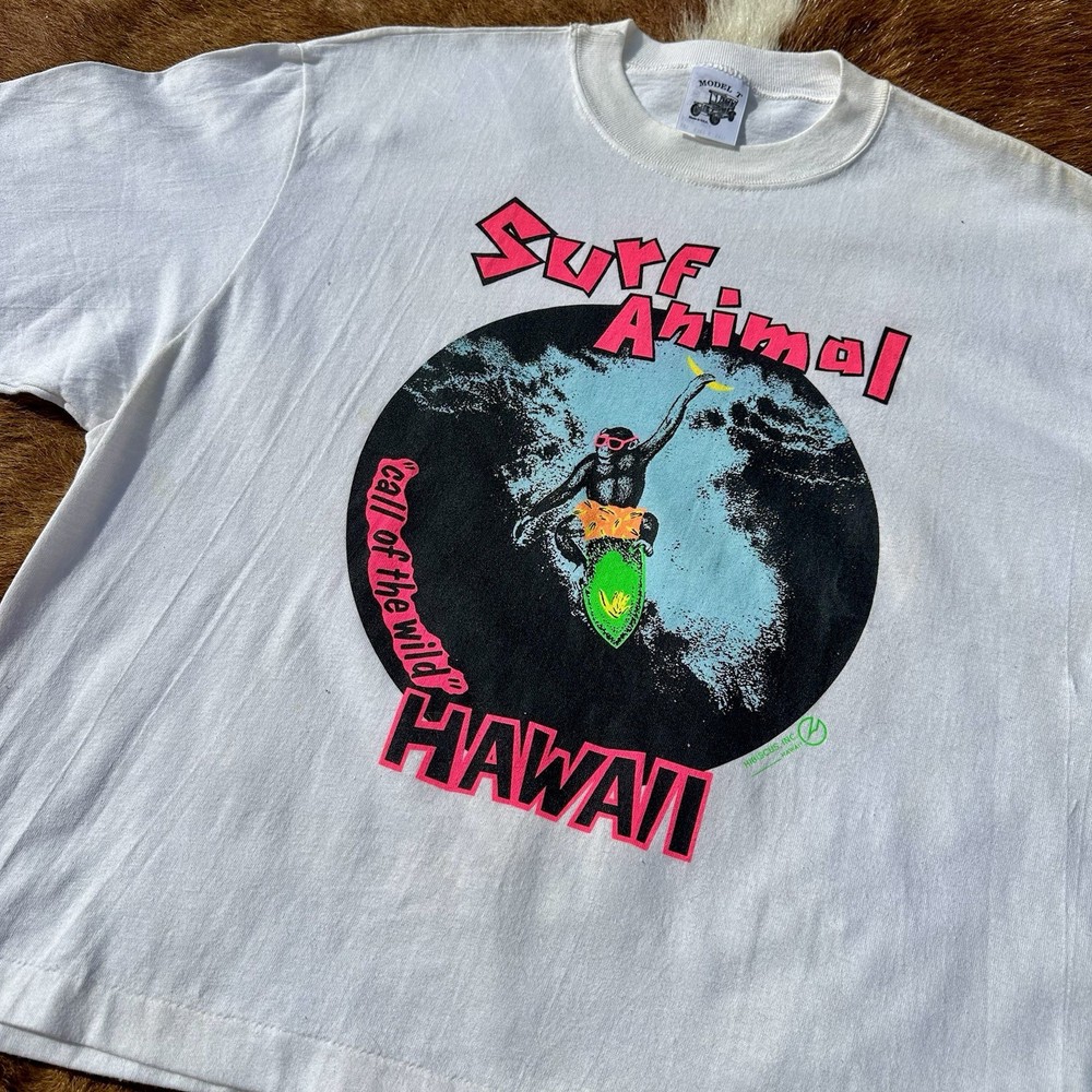 Vintage 90s Hawaii Surf Animal Boxy Crop Graphic Shirt T Model USA Retro Neon
