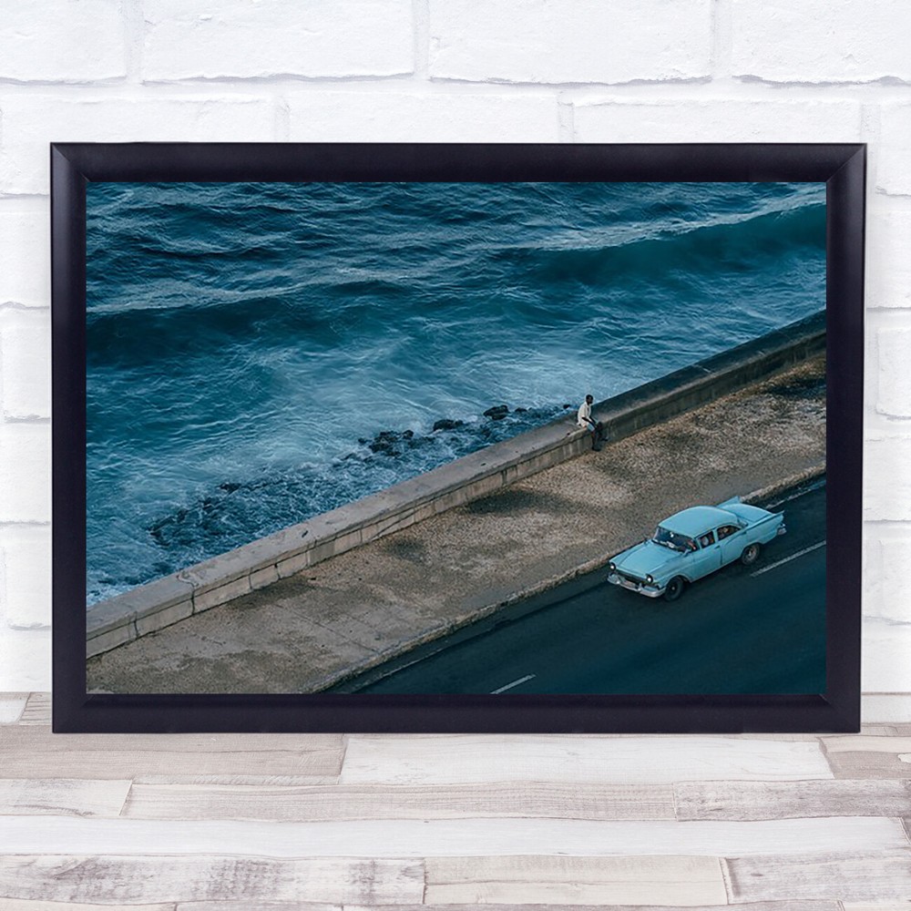 Malecon Beach People Life Car Cuba Havana Street Cars Wall Art Print