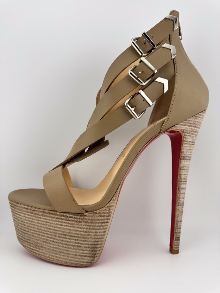 Louboutin Charleze Beige Leather strap platform heels sandals IT 40.5 US 10
