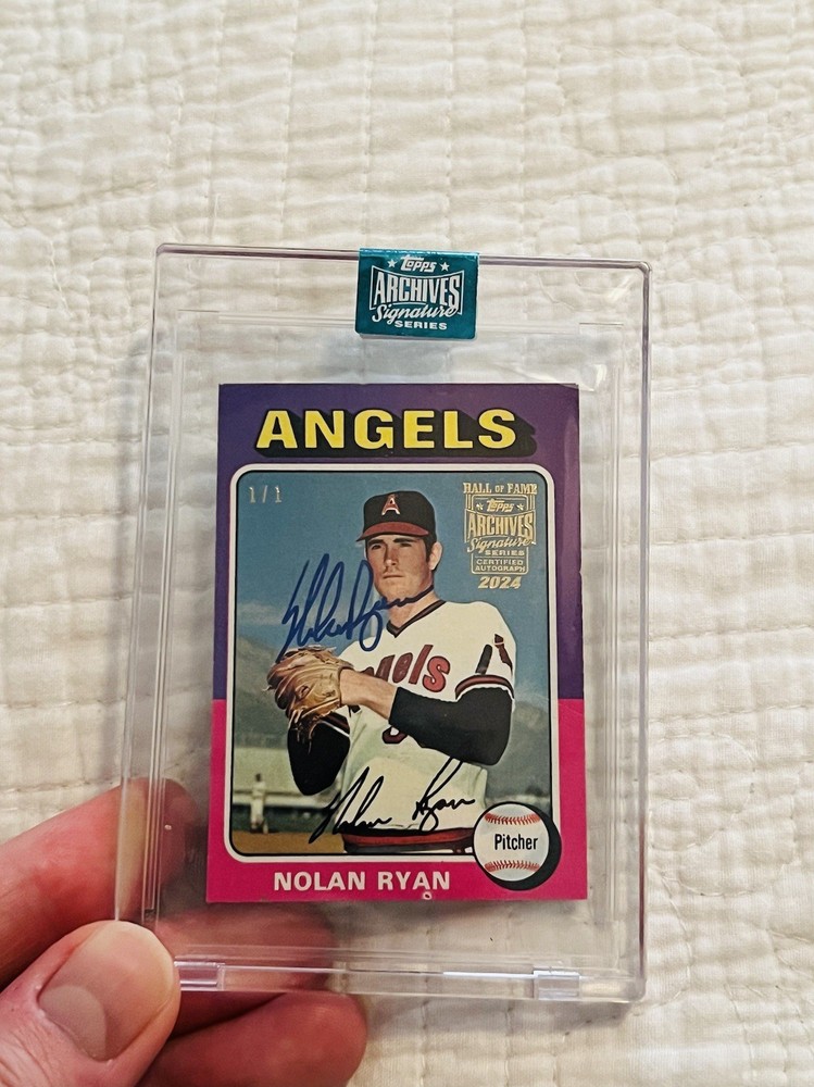 Nolan Ryan 1/1 2024 Topps Archive Signature Series on a 1975 Mini Buyback