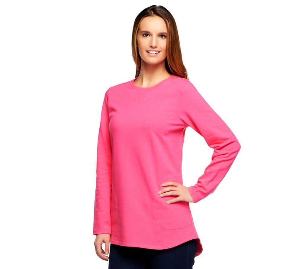 Denim & Co. Women's Top Plus Sz 2X Active French Terry Tunic Pink A239284