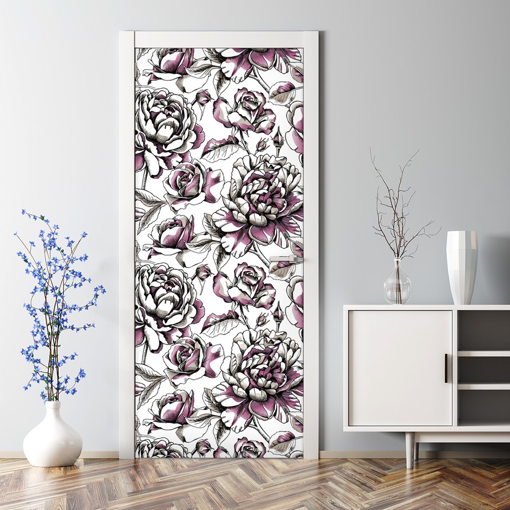 Roses Rose Door Decal Elegant floral wallpaper Chick Girly print Flowers Flower